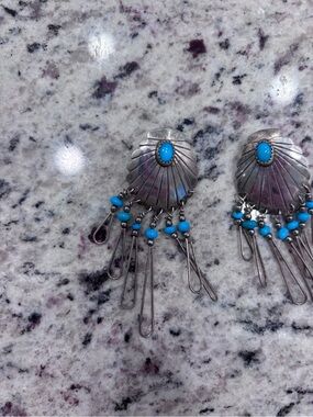 Turquoise Vintage924 Seashell Earrings - Blue